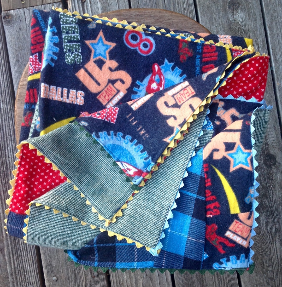 Baby Blanket With Vintage Rick Rack Trim/ Handmade Cotton Flannel Baby