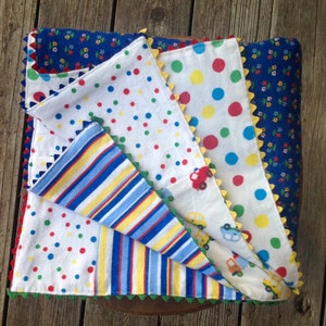 Baby Blanket/ Cotton Flannel Baby Blanket with Vintage Rick Rack Trim/ Handmade Baby Shower Gift