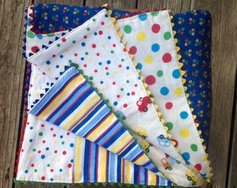 Baby Blanket/ Cotton Flannel Baby Blanket with Vintage Rick Rack Trim/ Handmade Baby Shower Gift