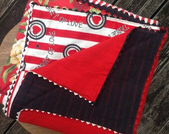 Baby Blanket/ Cotton Flannel Baby Blanket with Vintage Cotton Rick Rack Trim /Handmade Baby Shower Gift