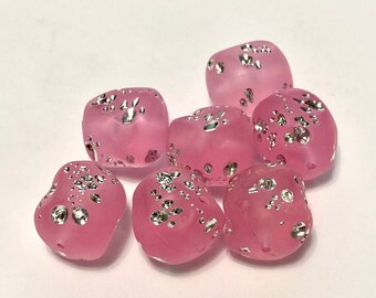 Vintage Rectangle Pink and Silver Lucite Beads, Pink and Silver Resin Beads, Rectangle Beads - 12 pieces