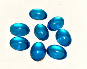 Vintage Oval Blue Glass Cabochon with Copper Foil Back, Blue Cabochon, Oval Cabochon, Blue CAB, Foil Back Cabochon-16 piece CAB620B