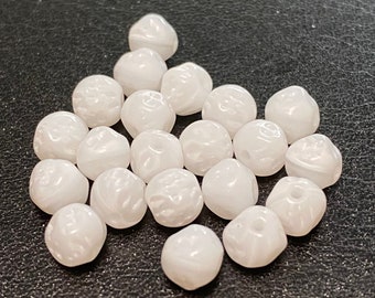 Vintage Round White West German Glass Beads, West German Glass Bead, Round Chalk White Glass Bead,Textured Round White Glass Bead- 20 pieces