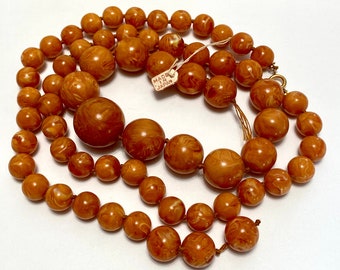 Vintage Cherry Brand Round Beige Lucite Beads from Japan, Cherry Brand Bead, Butterscotch  Bead,  Bead from Japan - Strand approx 55 beads