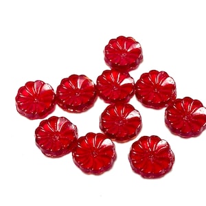 Vintage Round Red Glass Flower Cabochons, Ruby Red Flower Cabochons, Red CABs, Ruby Red CAB, Flower CAB, Ruby Red Flower CAB 20 pieceCAB448R