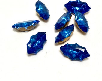 Vintage Blue Glass Cabochons, Marquise Cut, 8 Pieces (15mm X 8.5mm) CAB592LB