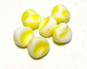 Vintage West German Yellow and White Glass Round Beads, Yellow Bead, White Bead, West German Glass Bead 20 pieces