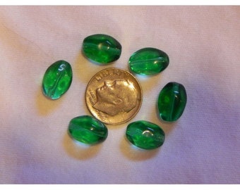 Emerald Green Football-Barrel shaped Vintage Glass Beads