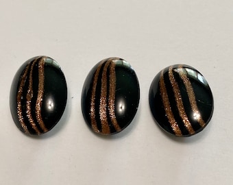 Vintage Oval Black Onyx Accented with Gold Cabochons, Multicolored Cabochon, Black Cabochon, Gold Cabochon 20 pieces CAB143B