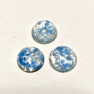 Vintage Japanese Round Blue and Silver Glass Cabochon, Foil Cabochon, Blue Cabochon, Silver Opal Cabochon, Sliver Opal CAB 20 pieces CAB290B
