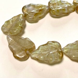 Vintage Glass Leaf Shaped Beads, Czech Leaf Shaped Glass Beads, Leaf Shaped Beads, Brown Glass Leaves, Green Leaves 15mm X 11mm - 12 Pieces