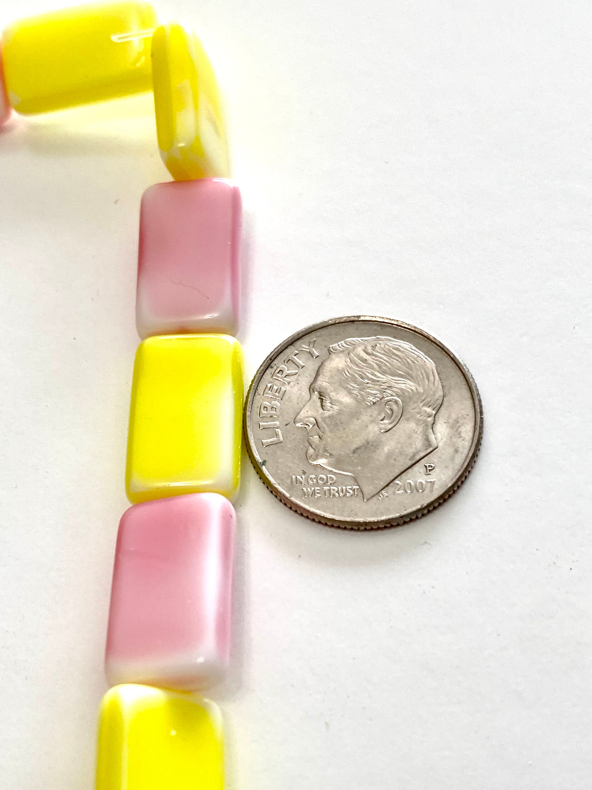 Rectangle Beeds Vintage Pink and Yellow Glass Rectangle Beads, Yellow Glass Beads, Pink ...