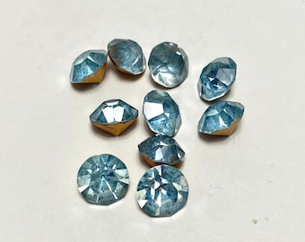 Vintage Aqua Blue Glass Cabochons, Foil Back, 6mm, 10 Pieces CAB622B