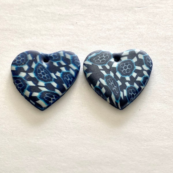 Vintage Blue Lucite Heart Beads, Resin Heart Beads, Blue Heart Pendants, Blue Resin Heart Earrings, Blue Heart Charms - 8 pieces