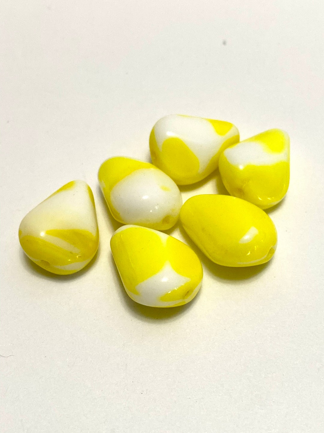 Vintage Yellow and White Glass Nugget Beads From West Germany, Yellow
