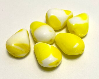 Vintage Yellow and White Glass Nugget Beads from West Germany, Yellow Beads, White Beads, Yellow and White - 6 pieces