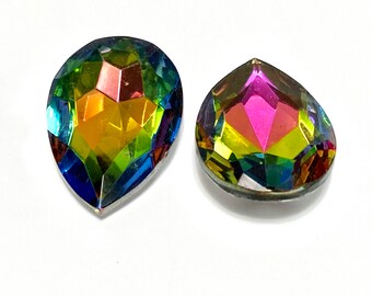 Vintage Multicolored Teardrop Glass Cabochon, Teardrop CAB, Teardrop Pendant Cabochon, Multi-Colored Teardrop Pendant CAB 12 pieces CAB586MG