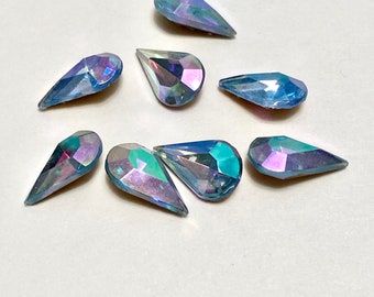 Vintage Aurora Borealis Teardrop Glass Cabochon, Aurora Borealis Teardrop Glass CAB, 20 pieces CAB591C