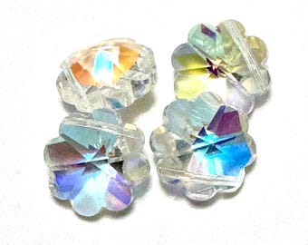 Vintage Swarovski Crystal AB Flower Margarita Bead, 12mm Crystal Flower Bead, 10 piece SW302C