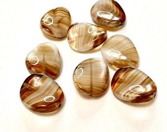 Vintage Wavy Brown Oval Glass Bead, Oval Glass Bead, Brown Glass Bead, Brown Oval Glass Bead - 20 pieces