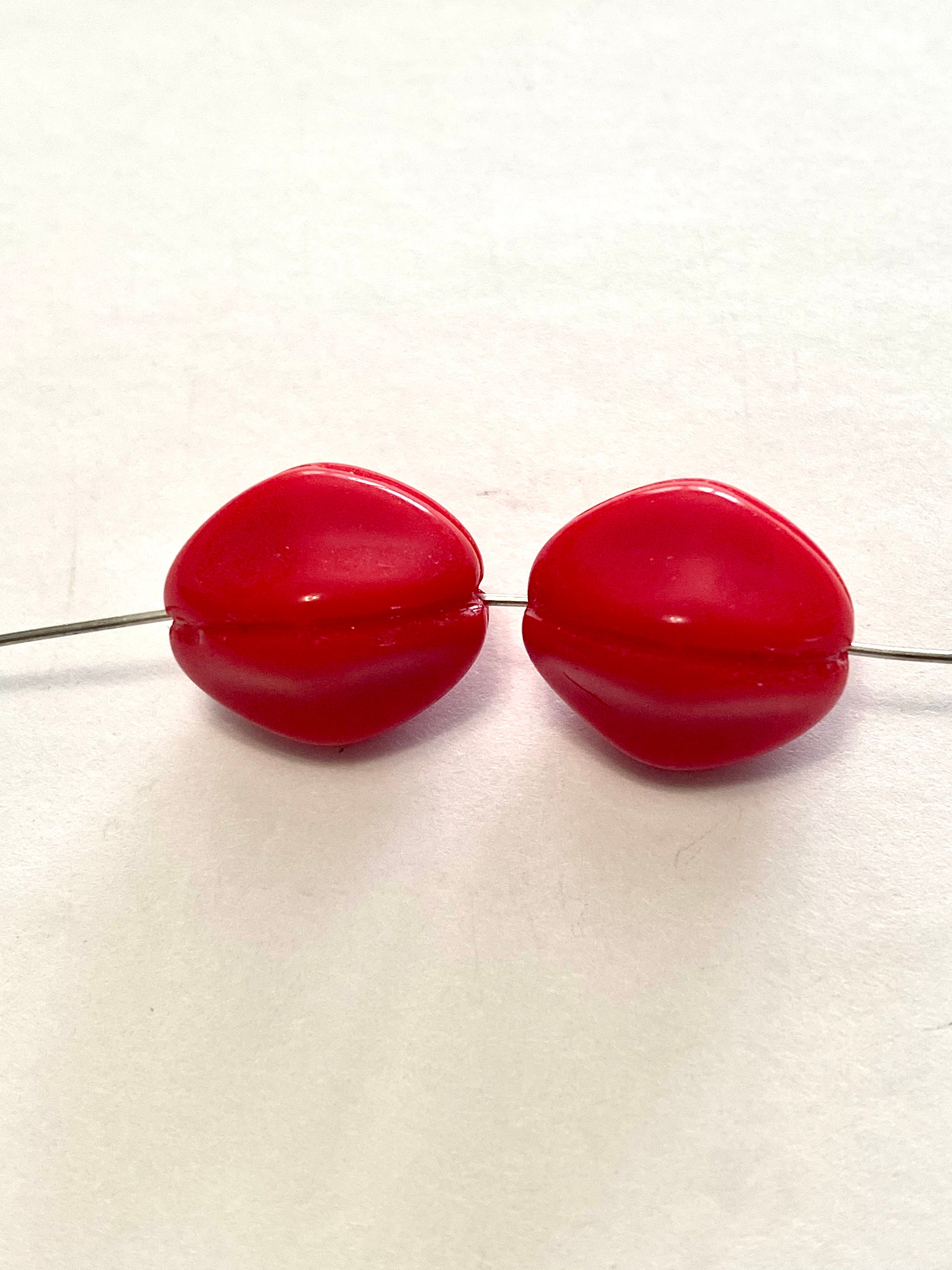 Vintage Red Oval Glass Beads, Red Beads, Red Oval Beads 8 Pieces Etsy UK