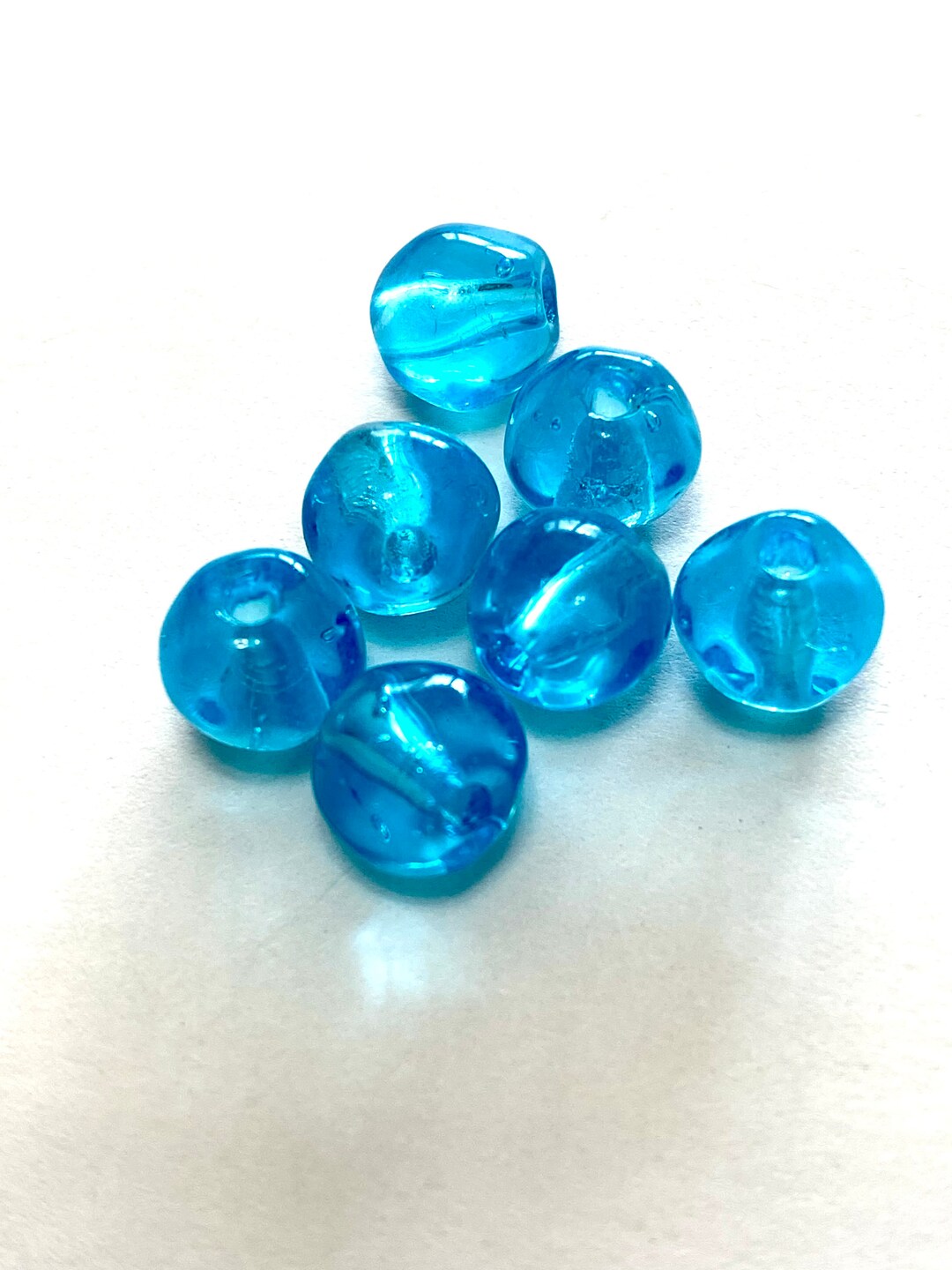 Vintage Round Blue Glass Beads Blue Tumbled Baroque Bubble Etsy