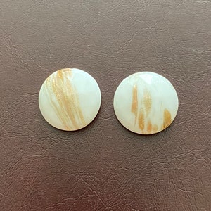 Vintage Round White Glass half drilled Cabochons w/Gold Streaks, White and Gold Cabochon, White and Gold CAB, Round White Cabochon 12 piece