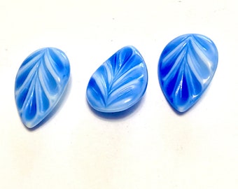 Vintage West German Blue Leaf Shaped Glass Cabochon