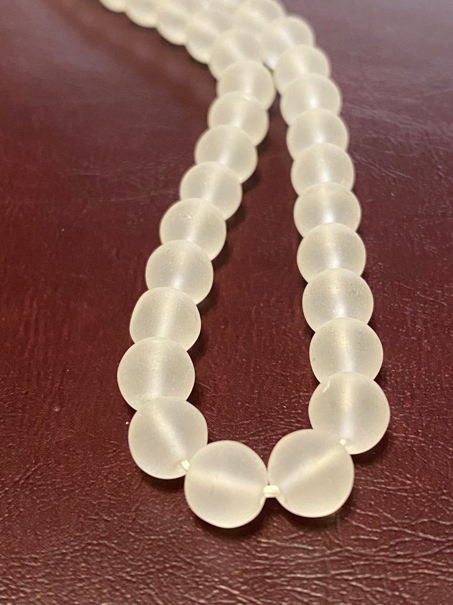 Vintage Round Frosted White Glass Beads, White Glass Beads, Round Glass Beads, Clear Glass Beads