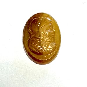Vintage West German Glass Tigers Eye Intaglio Style Cabochons, Tigers Eye Cabochon with Soldier from 1600 or 1700&#39;s, Cameo, 10 piece CAB9TE