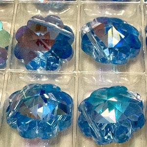 Vintage Swarovski Light Sapphire AB Round Beads, Swarovski Sapphire Flower Beads, Blue Swarovski Margarita Beads, Art 5110- 12 piece SW316B
