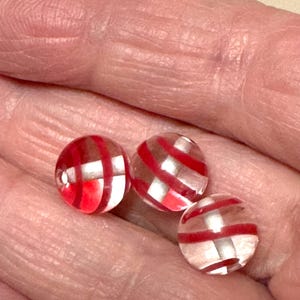 Vintage Red Round Swirl Lamp Work Beads, Red and Clear Striped Beads, Clear with White Core Bead, 10 piece VG362R