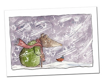 Whimsical Blizzard and Shrew Christmas Greetings Card | by Kris Miners