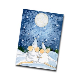 Carte de voeux et enveloppe bleu hiver, carte de Noël, carte de voeux souris lunatique