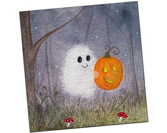 Cute Ghost "Ghost Light" Halloween Greetings Card | Halloween Designs by Kris Miners