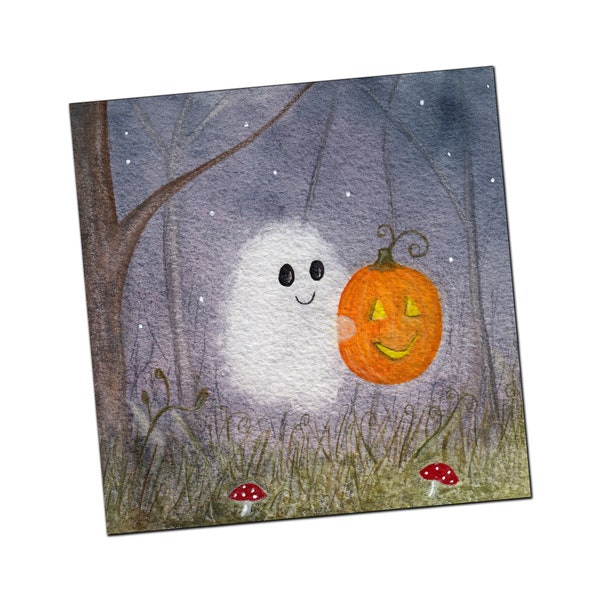 Cute Ghost "Ghost Light" Halloween Greetings Card | Halloween Designs by Kris Miners