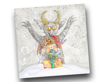 Krampus Shopping Christmas Card, Gothic Yuletide Greetings