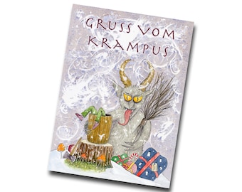 Gruss Vom Krampus Card, Creepy Christmas Greetings, Spooky Yuletide, Watercolor Art