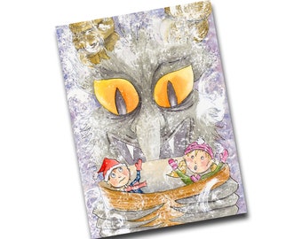 Krampus Christmas Greetings Card, Gothic Folklore Art, Recycled Card Stock