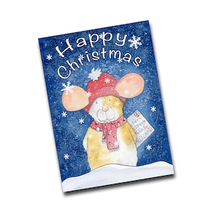 Tarjeta de felicitación de ratón de Navidad, publicación de una carta a la tarjeta festiva de Santa, tarjeta de Navidad linda