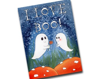 I LOVE BOO! Ghost Card - Halloween, Valentine's Day, Recycled