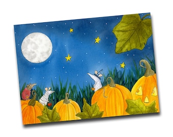 The Pumpkin Patch Gang Halloween Card, Autumnal Greetings Card, Pumpkins, Whimsical Art