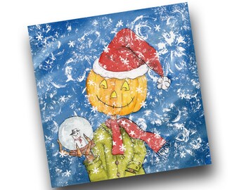 Christmas Pumpkin Greetings Card, Watercolor Halloween Twist