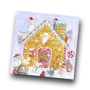 Hornbeam Hollow Gingerbread House Christmas Card, simpatico biglietto di auguri per bambini in stile libro stravagante