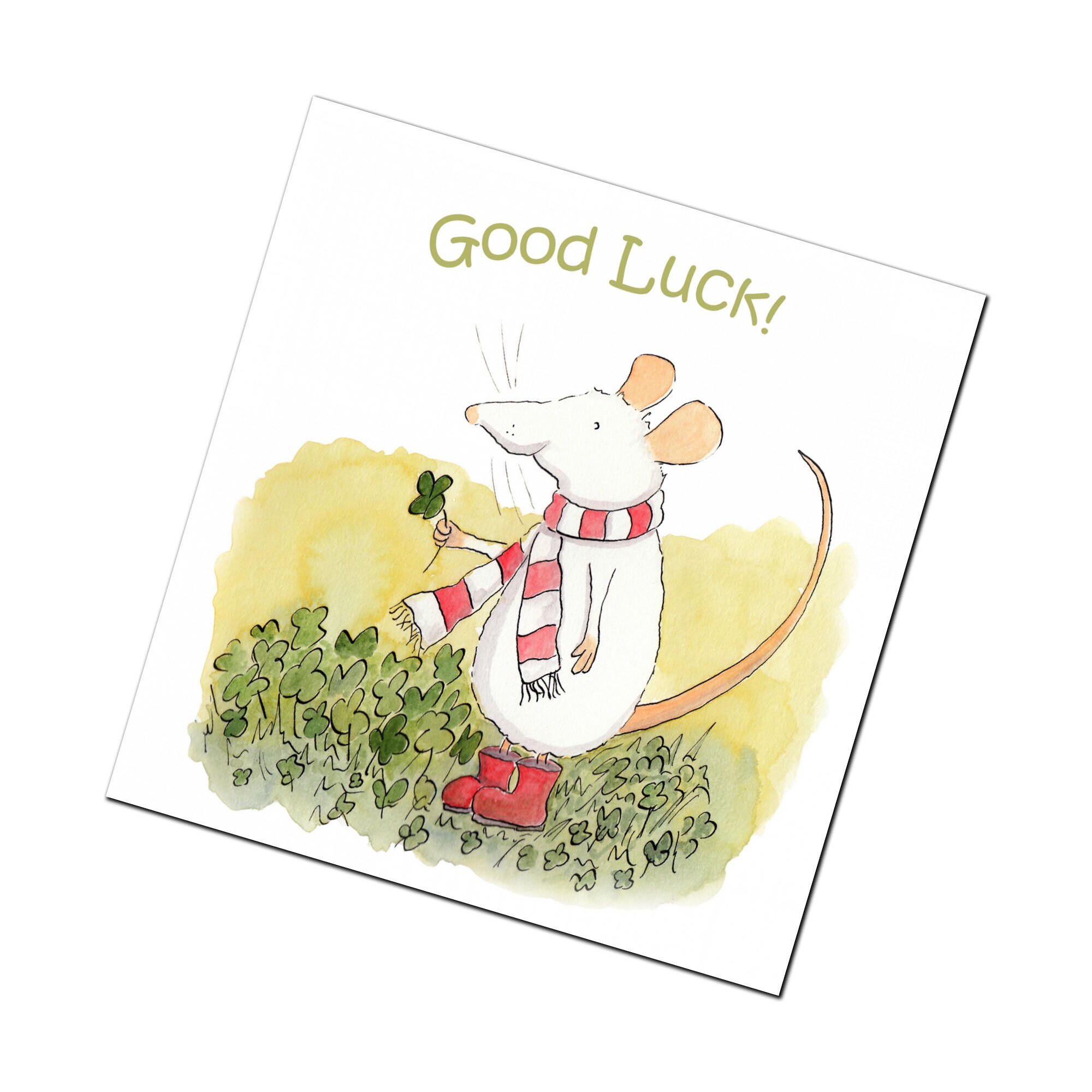 Good Luck Greetings Card with a Whimsical Mouse and Etsy