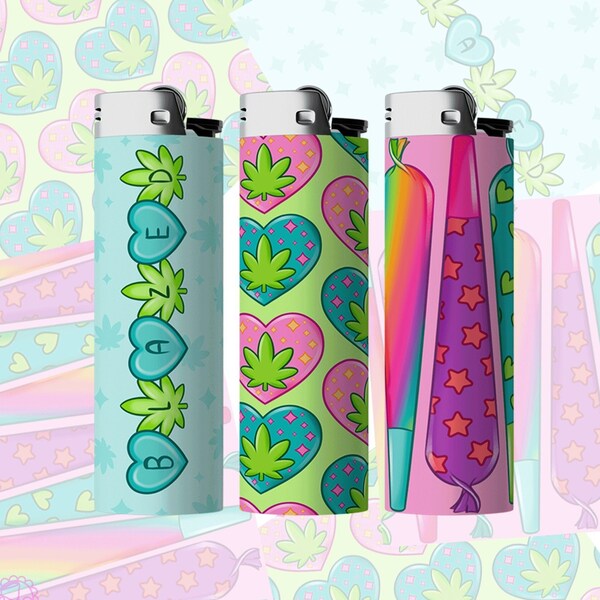 Blazed Lighter Sticker Wraps Pack, Smoking accessories, Stoner Gifts for Her, Girly Smoke Shop, 420, Aesthetic Stickers, Stashbox