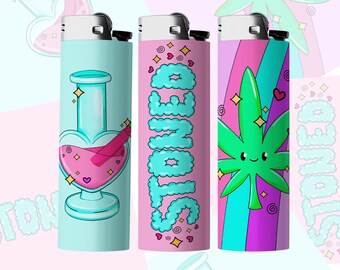 Kawaii Stoned Pastel Lighter Sticker Wraps Pack, Smoking accessories, Stoner Gifts for Her, Girly Smoke Shop, 420 Aesthetic, Stashbox