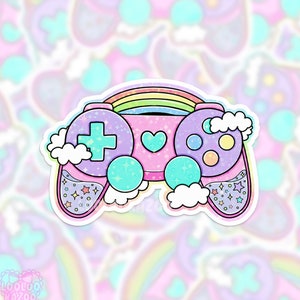 Holographic Gaming Controller Vinyl Die Cut Sticker, Cute Gamer Girl Sticker, Kawaii Aesthetic Stickers, Gamer Girl Gifts, Cozy Gaming