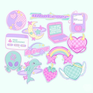 13 Pack Pixel Dreamscape Sticker Pack, Cute Y2K Stickers Set, Pastel Aesthetic Stickers Bundle, Girly Gifts for her, Cybercore, Journaling