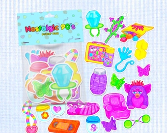 19 Pack 90s Nostalgia Sticker Pack, Holographic or Matte Vinyl Sticker Pack, Aesthetic Sticker Set, Cute Sticker Bundle, Journaling Stickers